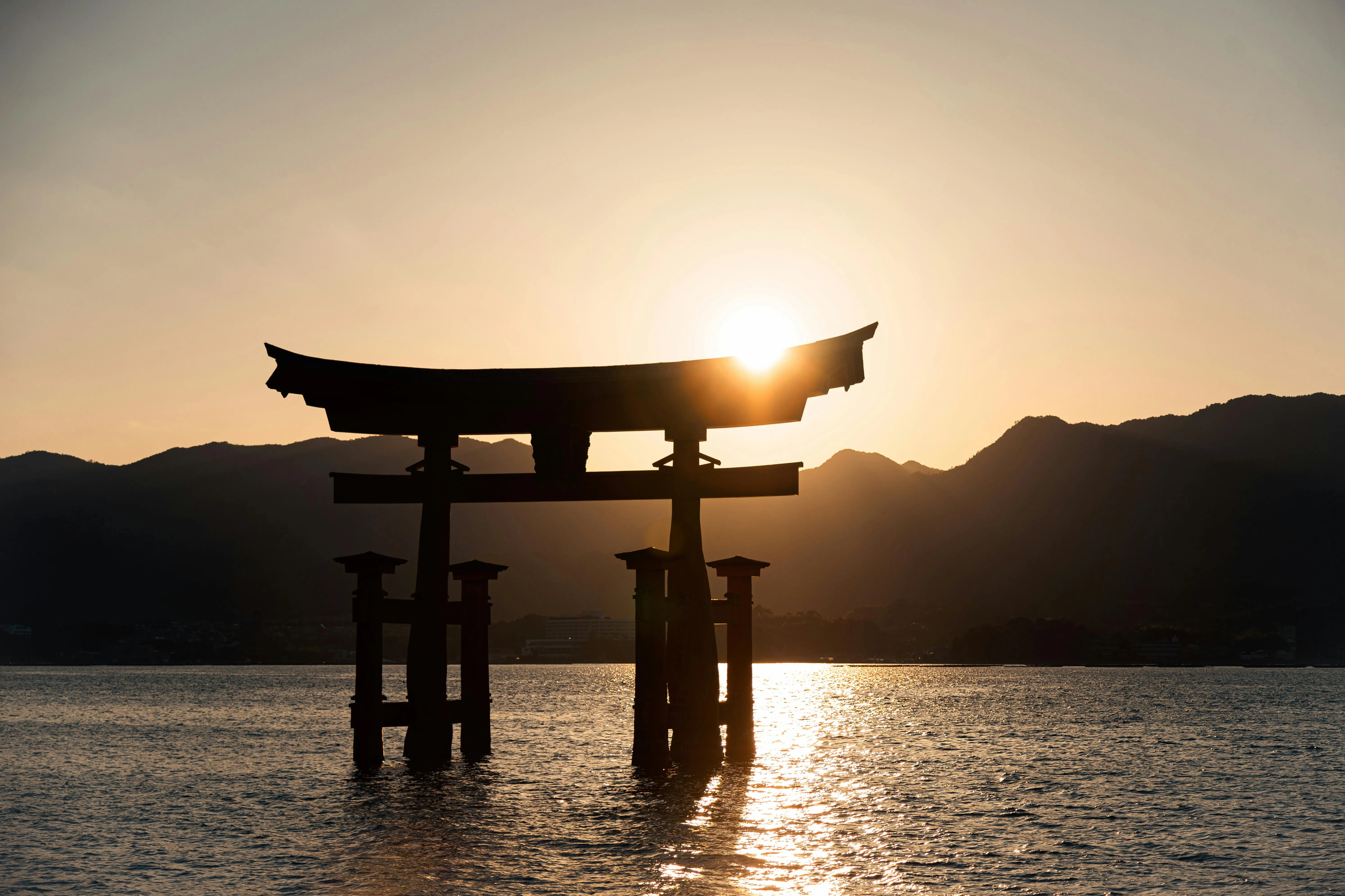 Itsukushima floating torii gate at sunset